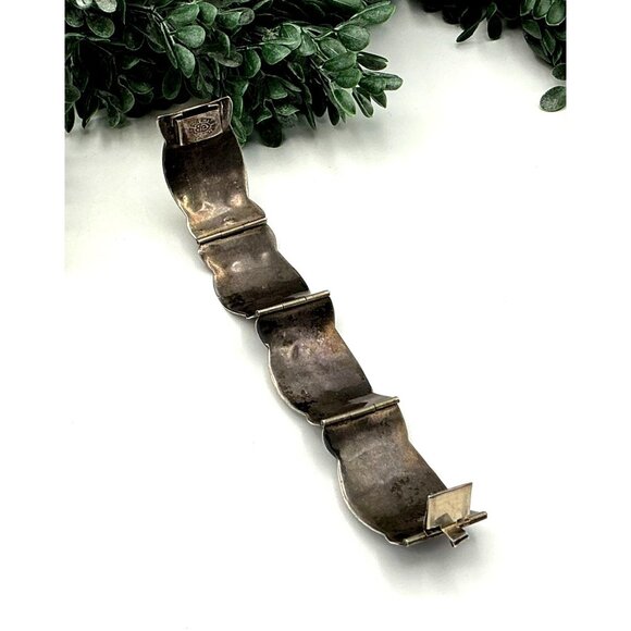 Vintage Mexican Sterling Silver Abalone Inlay Hinged Bracelet - Picture 7 of 9